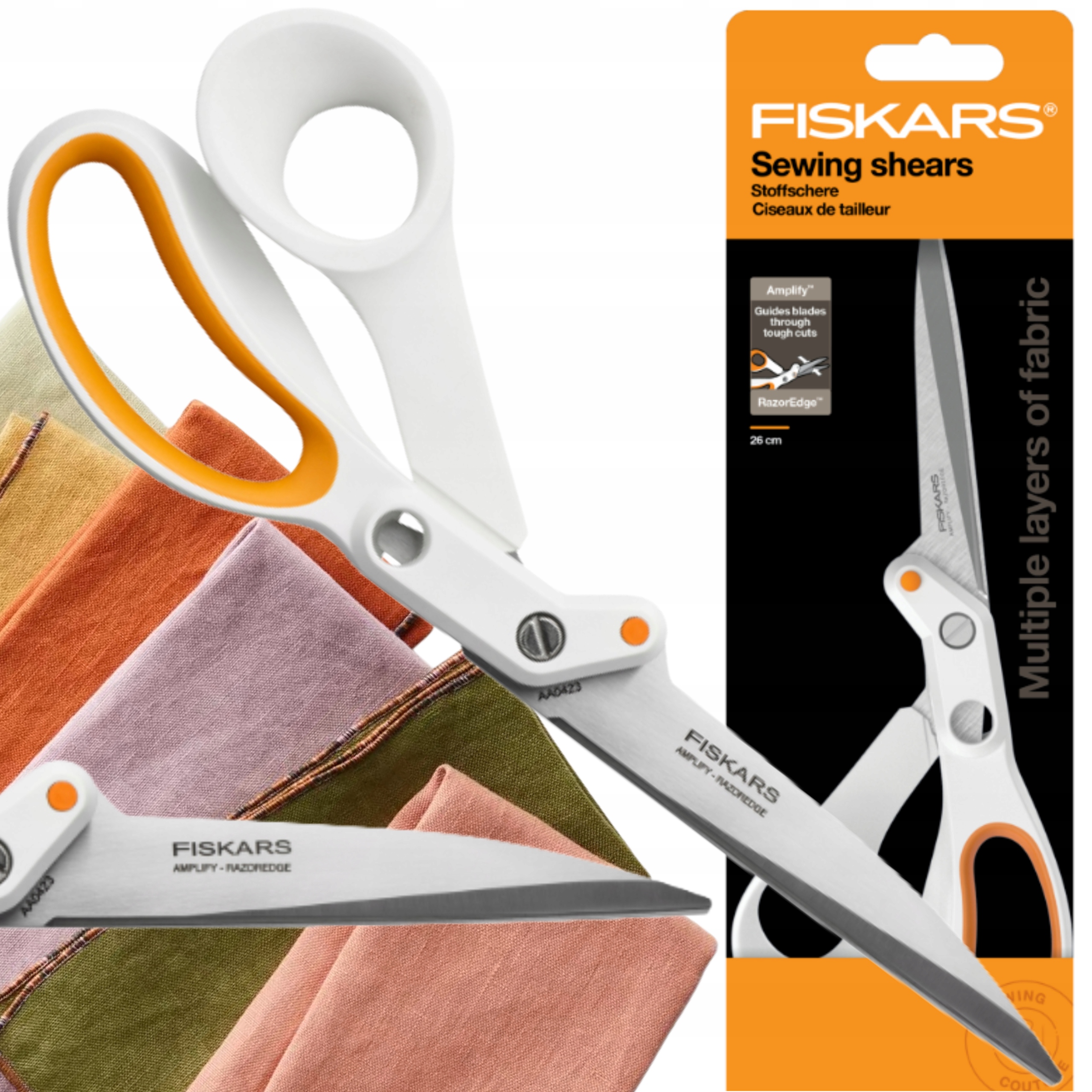 Krejčovské Nůžky Fiskars Amplify Ostré Na Silné Látky Ocelové 26 CM