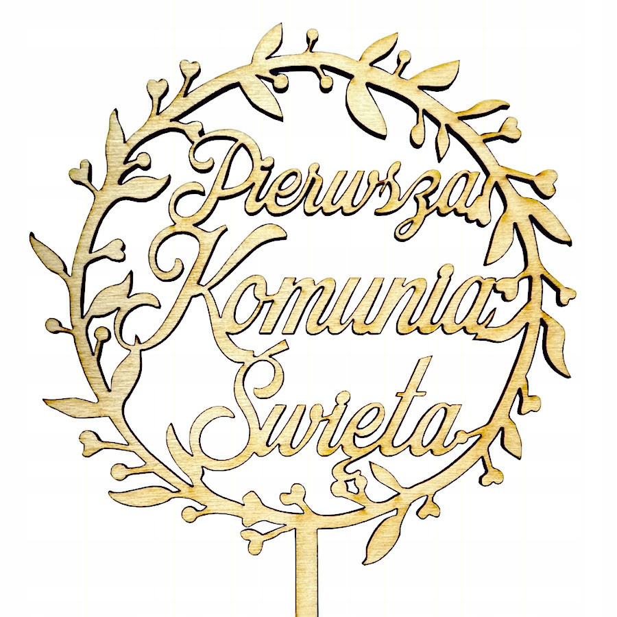 

Drewniany Topper na tort Pierwsza Komunia Święta