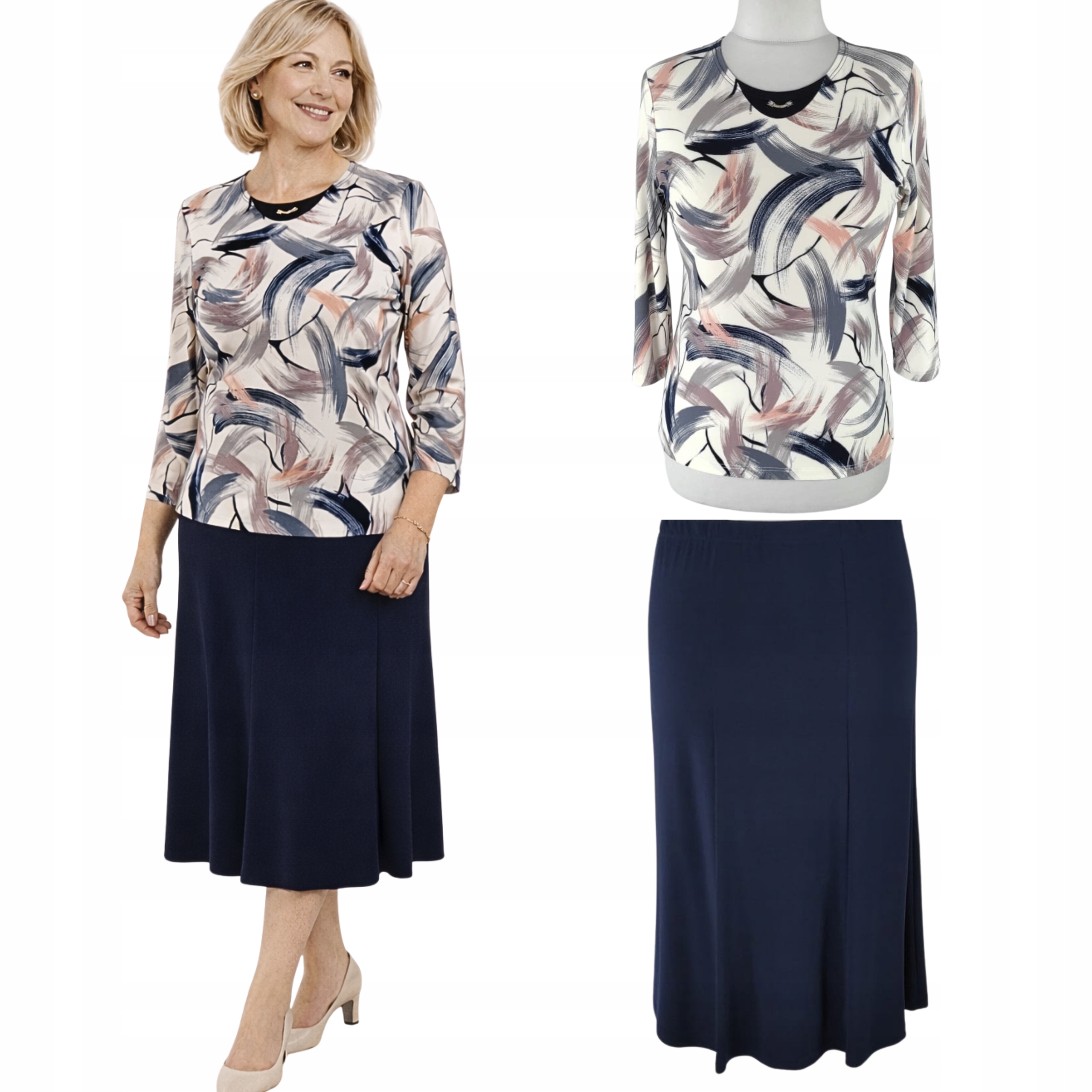 Bluzka spódnica komplet 48 2XL (38-58 M-8XL) garsonka rozmiary Kamilea