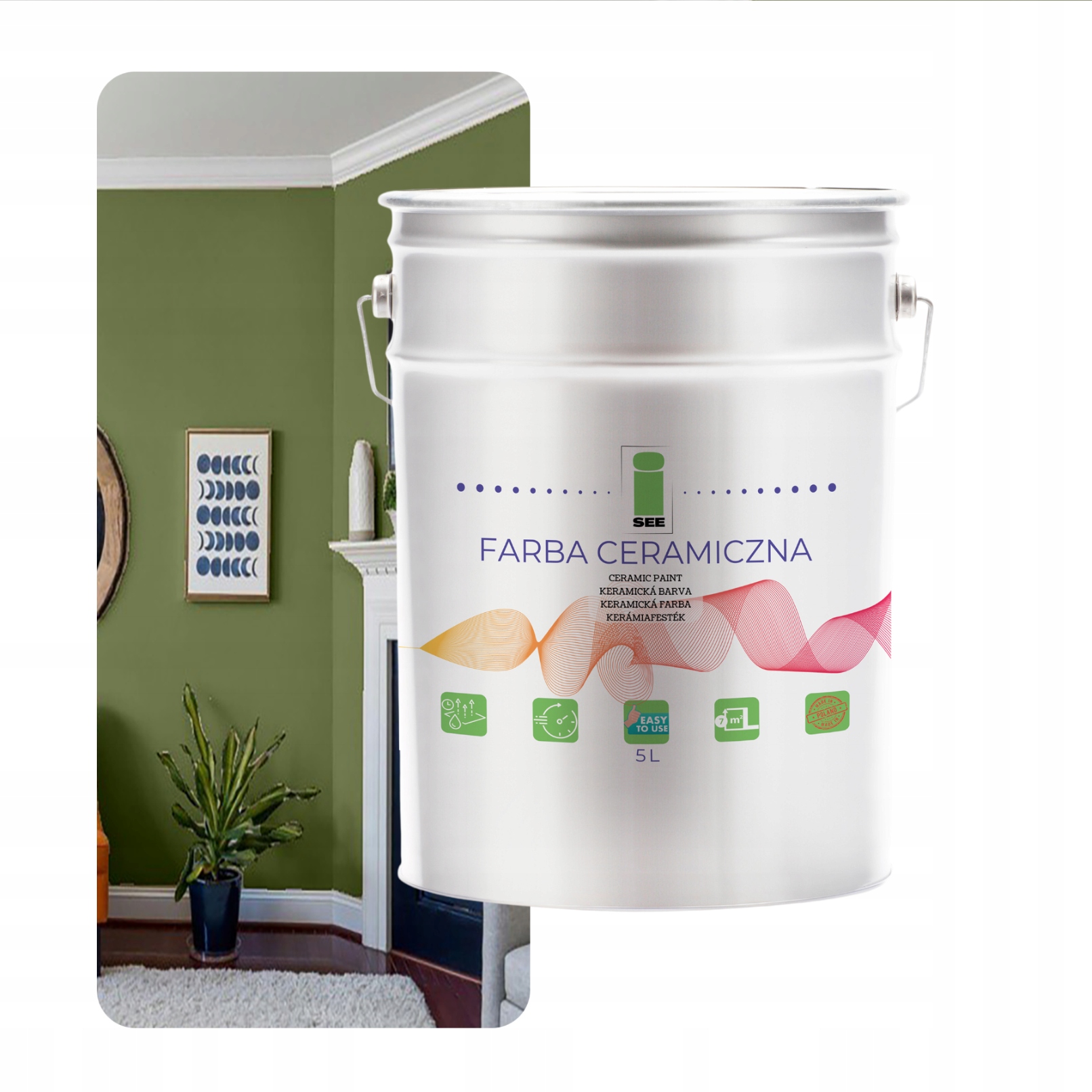 Umývateľná Keramická Farba Na Steny Zelená Olivová 5 L, Odolná Voči Škvrnám