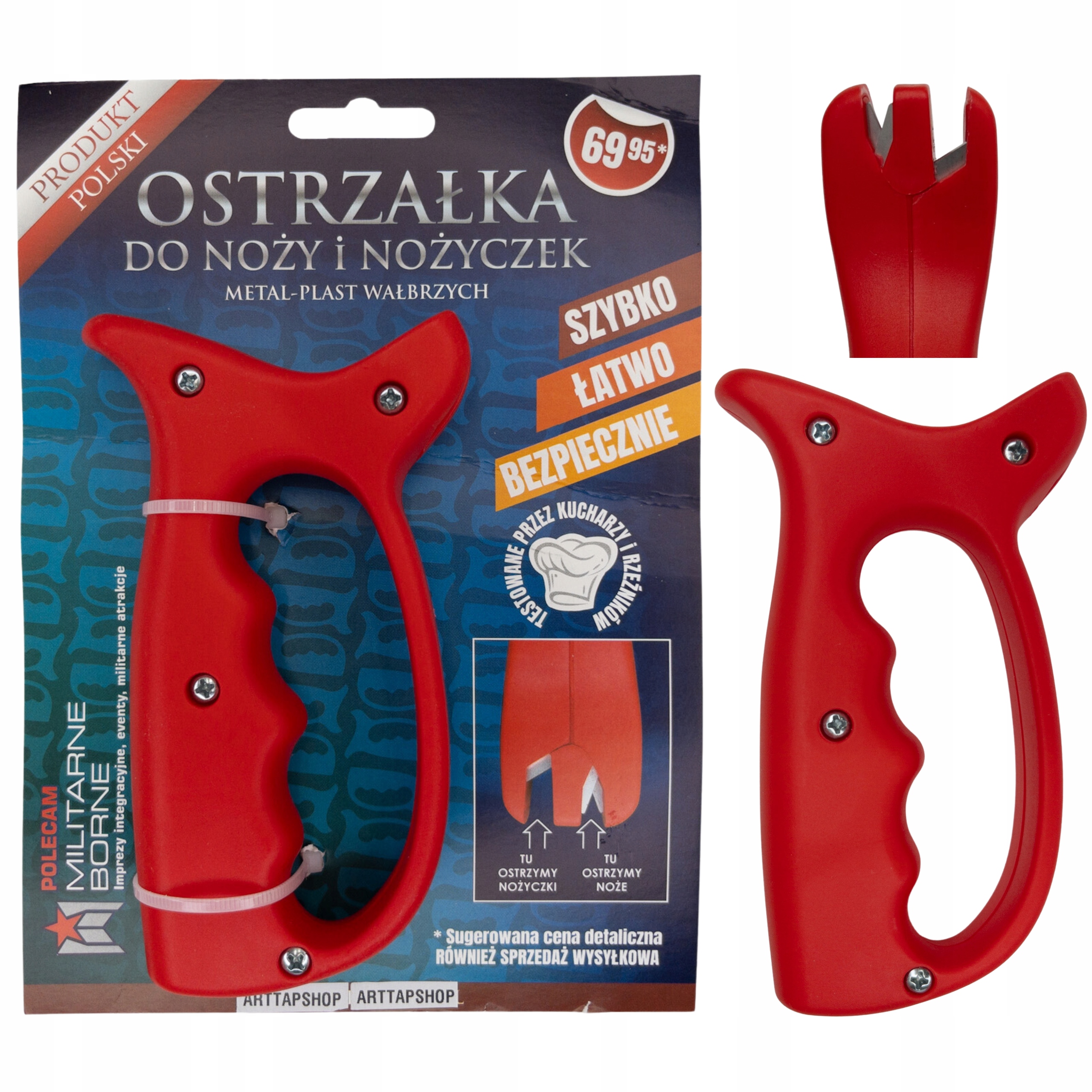 Ostrzałka do noży i nożyczek uniwersalna ręczna czerwona METAL-PLAST