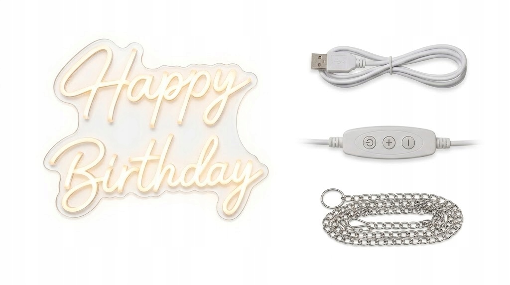 Neon LED Happy Birthday 40x25cm Ściemniacz Pleksa