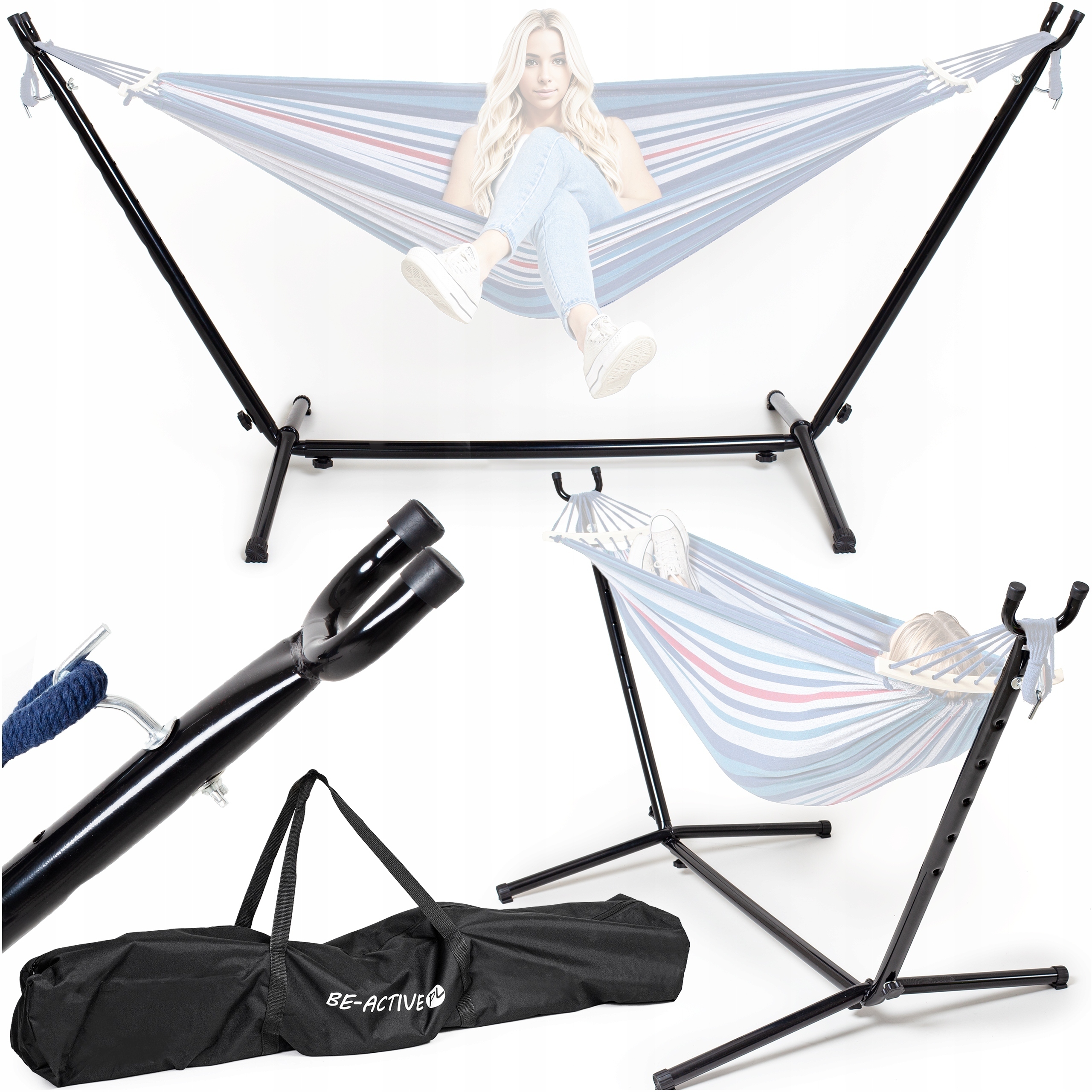 Stojak Do Hamaka Metalowy Stelaż Na Hamak Ogrodowy Stalowy Dwuosobowy Mocny