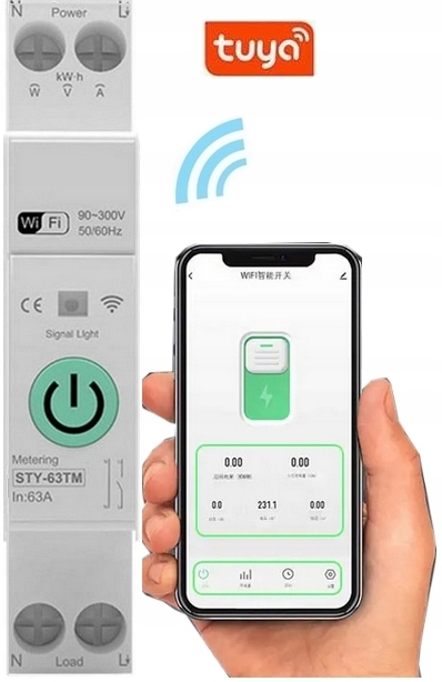 Relé Počítadlo WiFi 63A Měření Přetížení Tuya Din Lišta Krabice ES3