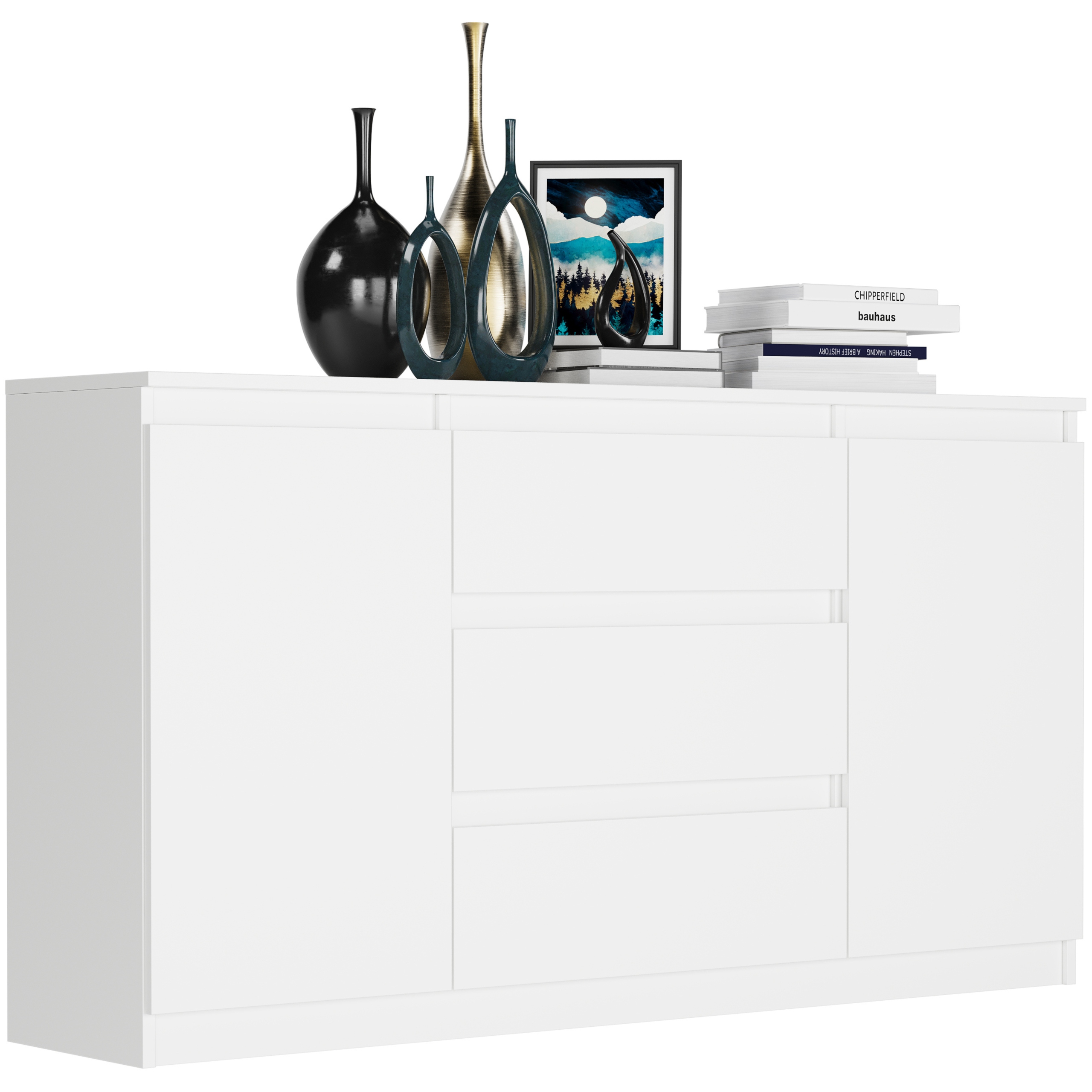 KOMODA 140 SZAFKA 3 SZUFLADY 2 PÓŁKI BIAŁA R-140-S3