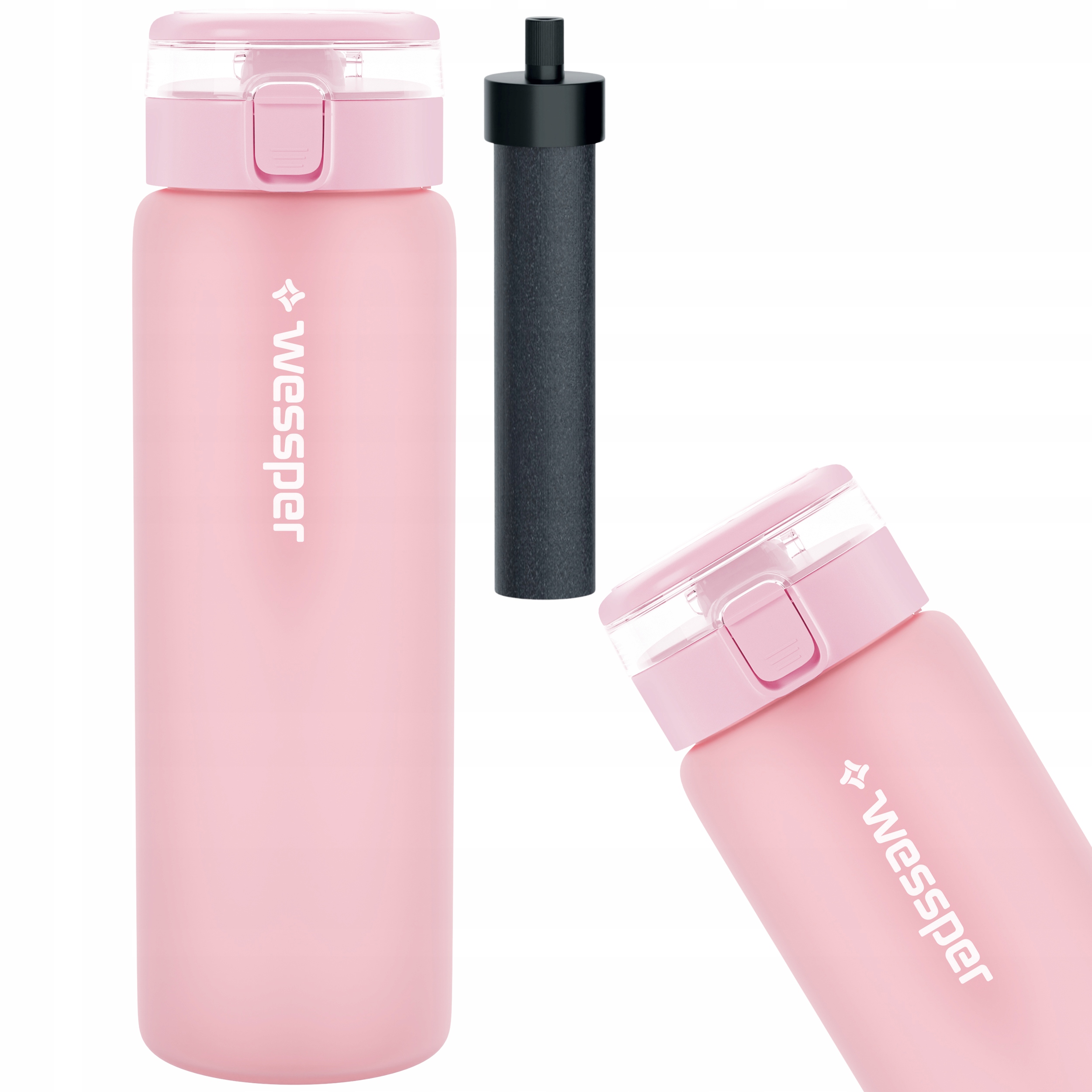 Szklana butelka filtrująca Wessper ActiveMax 0,68l różowa + 1x WKŁAD
