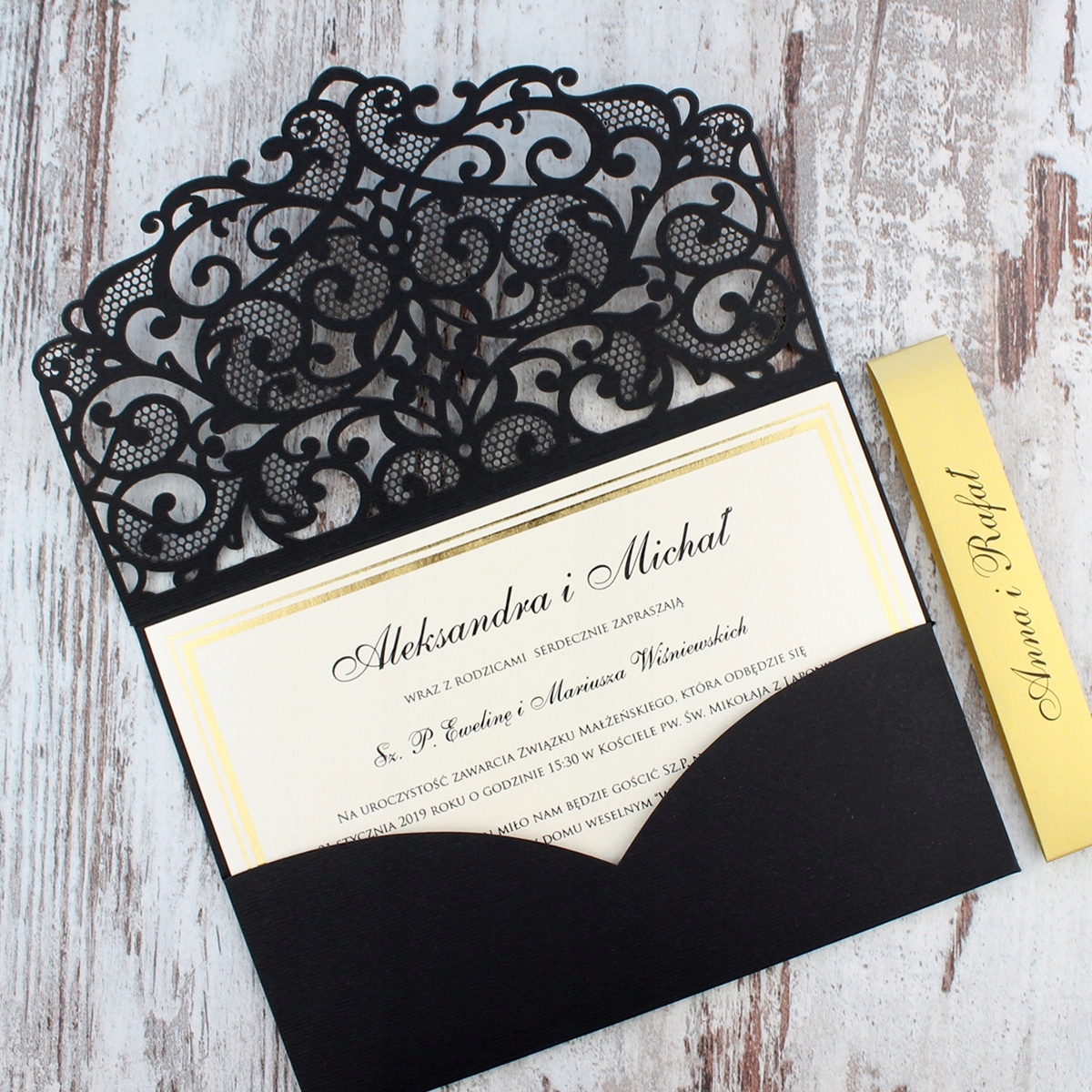 czarne zaproszenia ślubne glamour PRÓBKA Marka inny