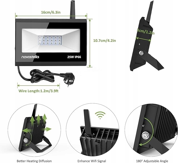 LAMPY ZEWNĘTRZNE LED REFLEKTORY ZESTAW 25W IP66 ALEXA WIFI NOVOSTELLA EAN (GTIN) 0000992988324