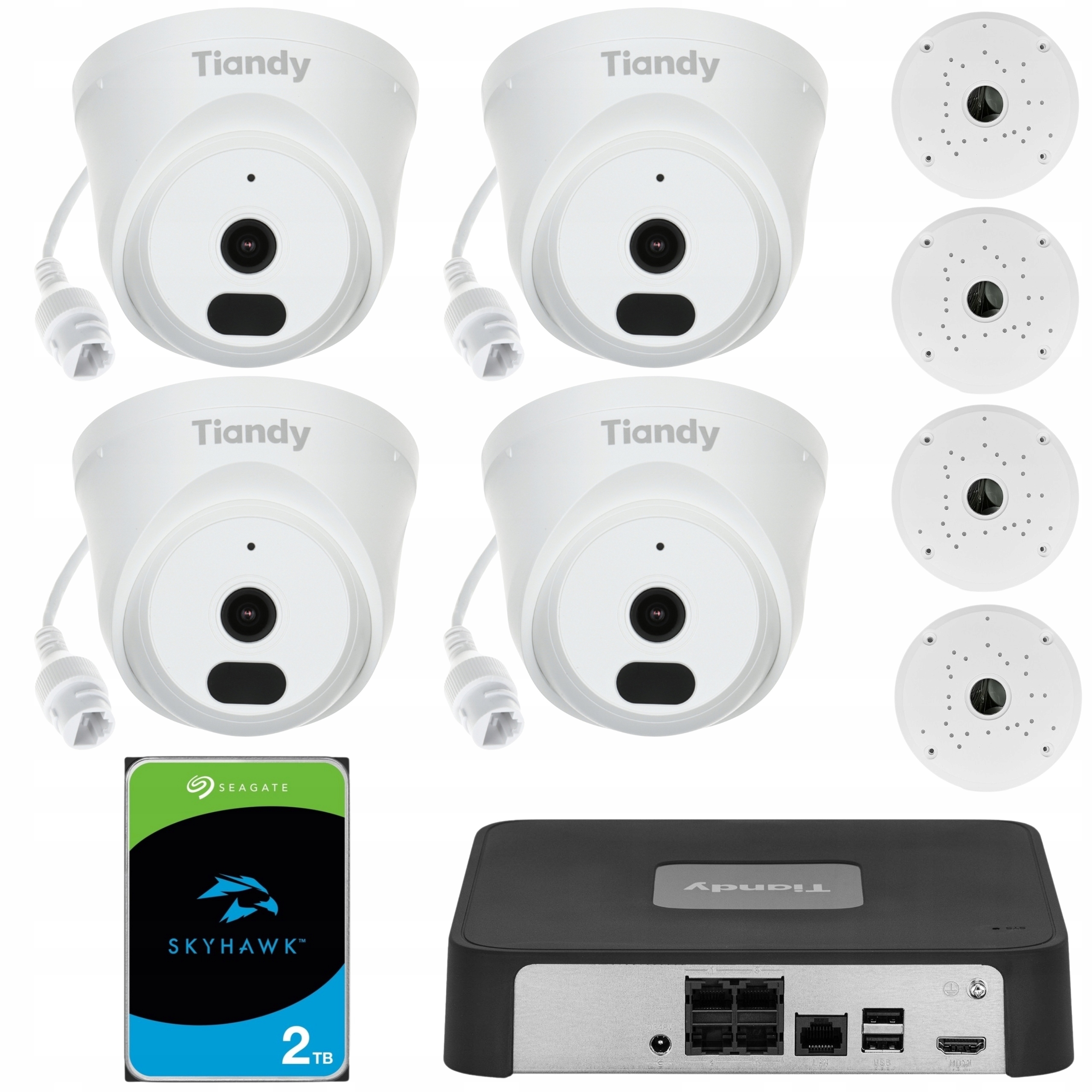 Sada pro monitorování 4x kamera Tiandy 2Mpx rekordér disk 2TB 4x plechovka