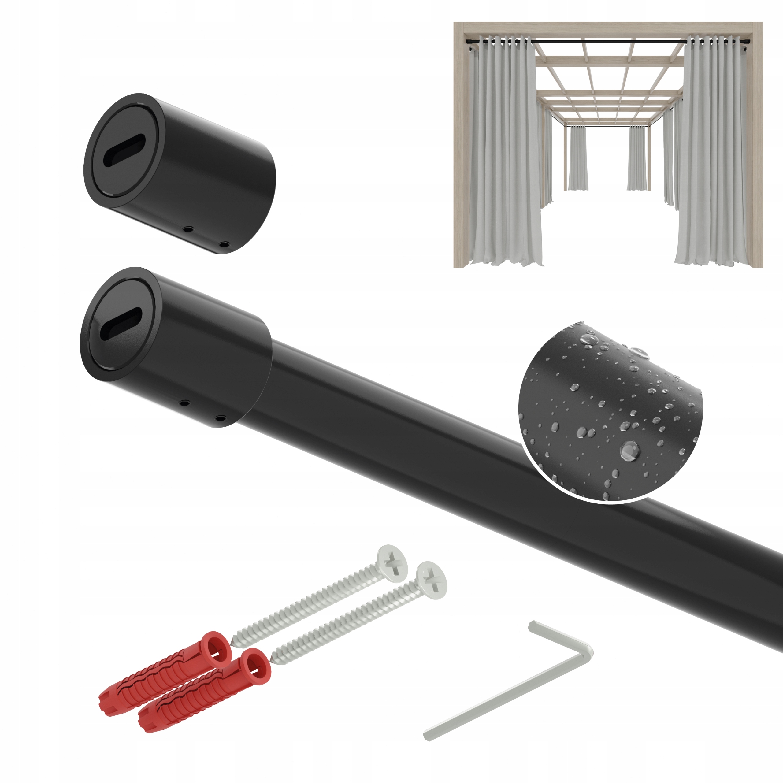 Tyč na zahradní záclony do altánku Terasa Smart 32 Pozink 148 cm černá