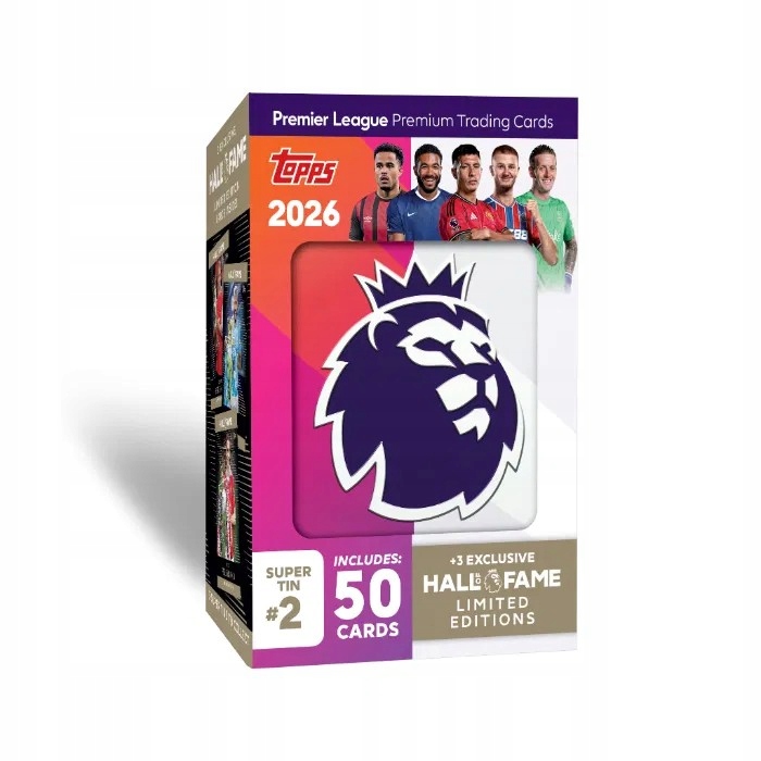Topps Premier League Tin 2026 puszka XXL 50 kart i 3 exclusive