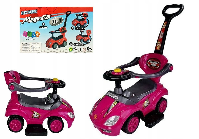 Bezpieczny Solidny Jeździk Z Pchaczem Samochód Autko 3W1 Różowy