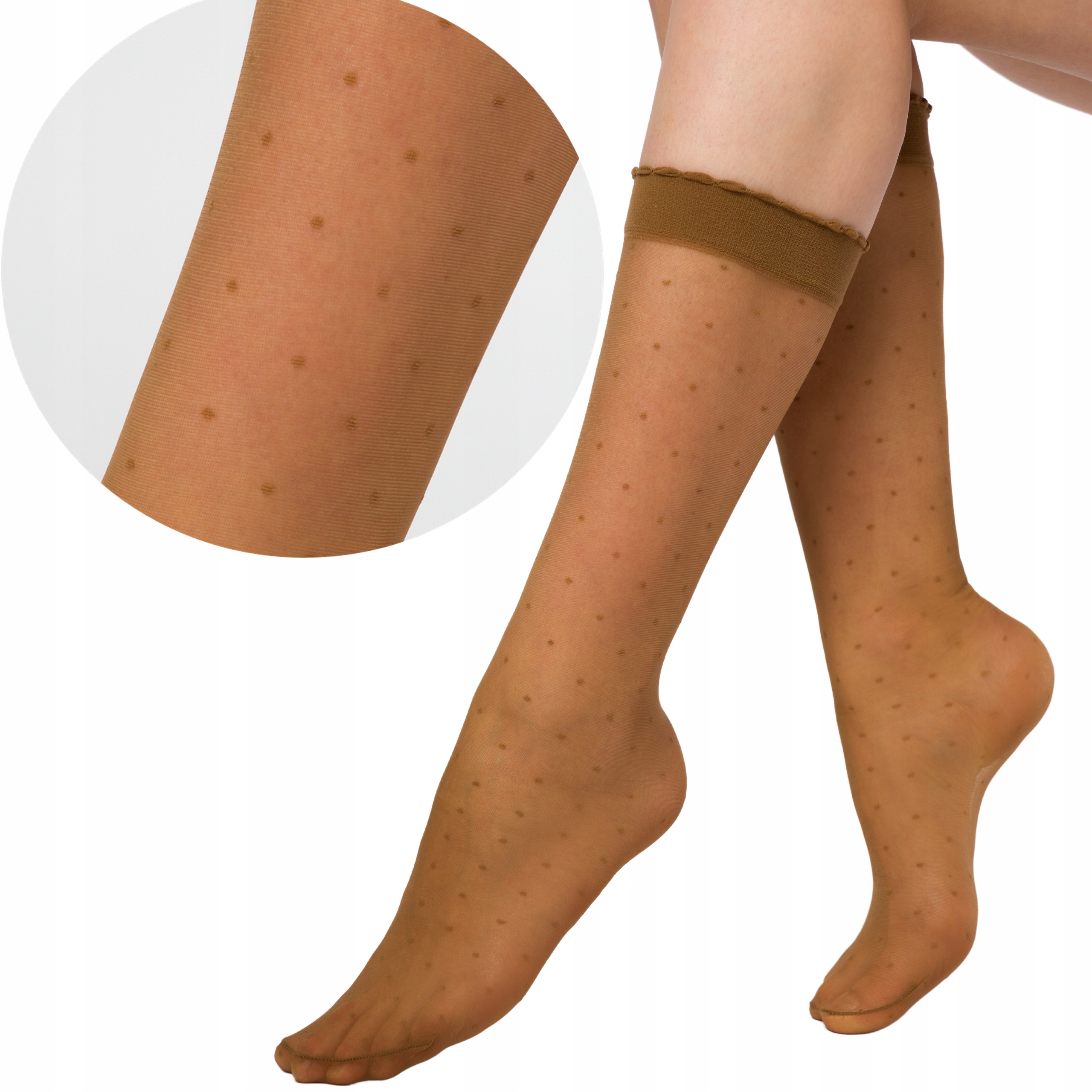 

Podkolanówki w kropki kropeczki modne beżowe