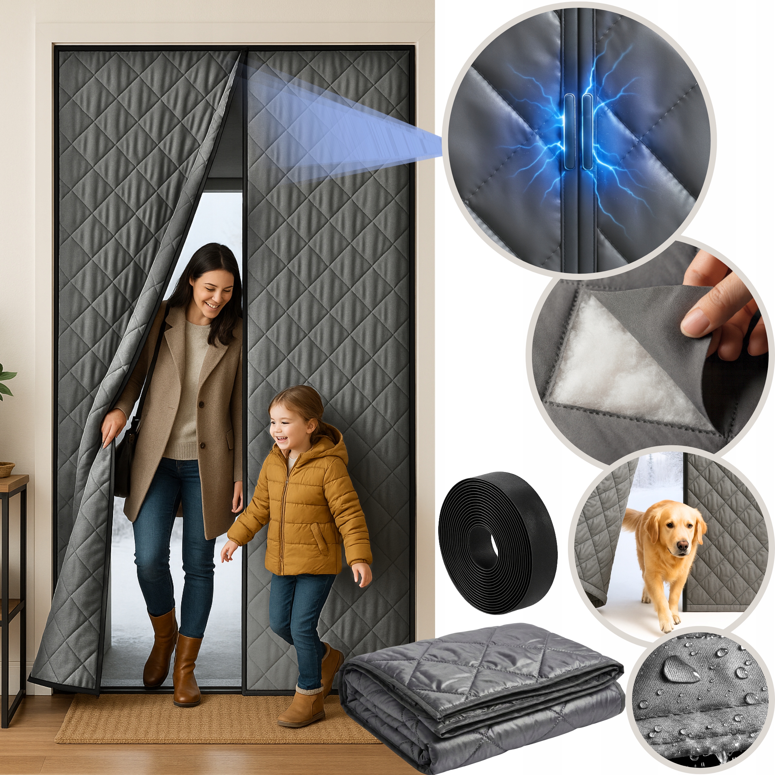 Magnetická Termoizolační Závěs Na Dveře 80x200cm Zateplená, Silná