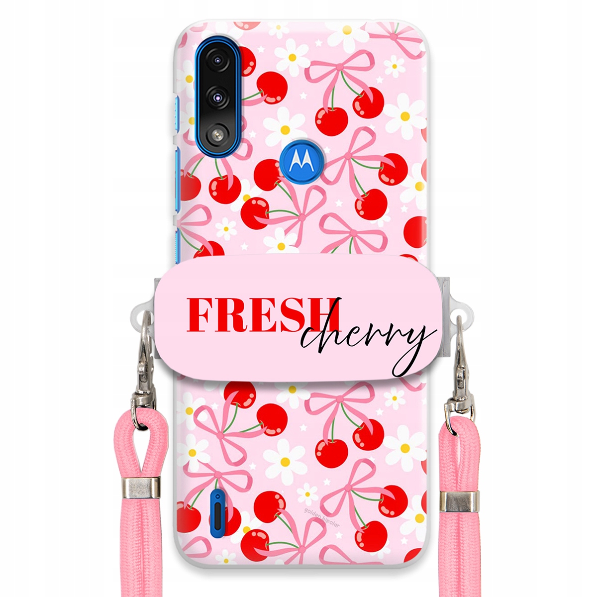 Pouzdro pro Motorola E7 POWER/E7i Case Držák Šňůrka Růžová Cherry Mašle