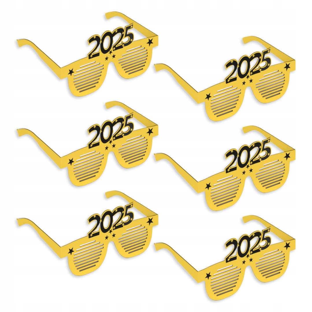 OKULARY party SYLWESTER złote NOWY ROK 2025 papier IMPREZA KARNAWAŁ x6