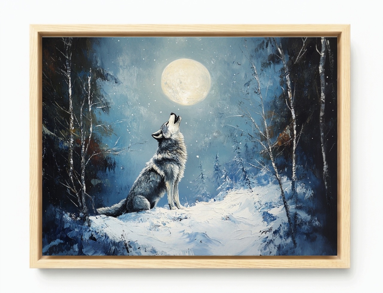 Obraz Rám American Box Noc Mesiac Les Zima Sneh Vlk Príroda Fauna 80x60