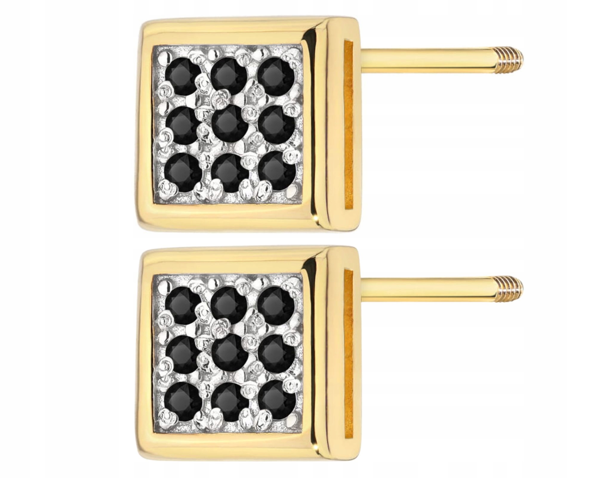 Zlaté Náušnice S Černými Brilianty Čtverec Šroubovací Tyčinka Zlato 585