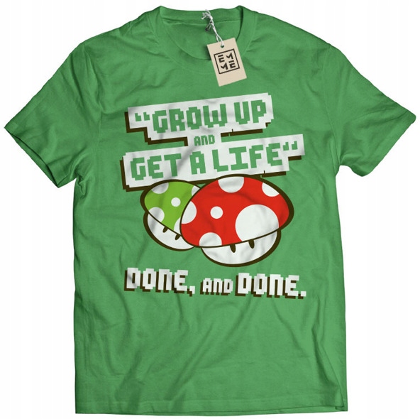 

Koszulka Grow Up Get a Life Mario zielona XL