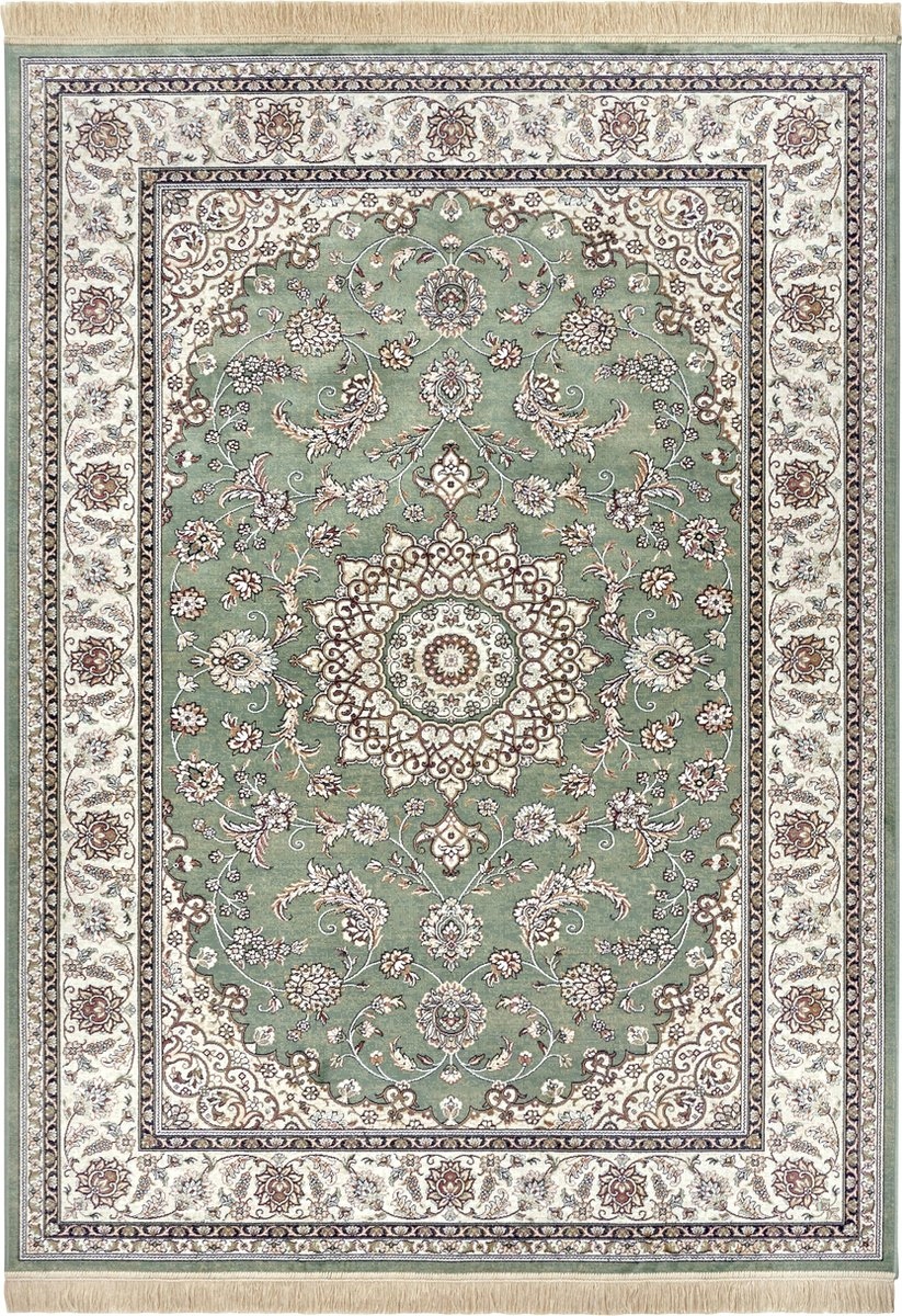 Koberec 160x230 do obývačky, tradičný klasický zeleno-krémový vzor