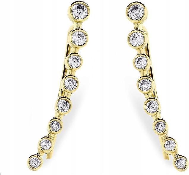 Zlaté Podvojné Náušnice 585 S Zirkony Dárek elegantní módní vzor