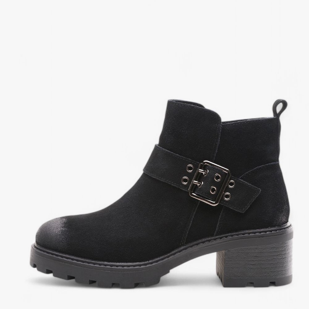 Černé Kotníkové Boty Na Kostce, Ozdobná Nubuková Kožená Spona 37