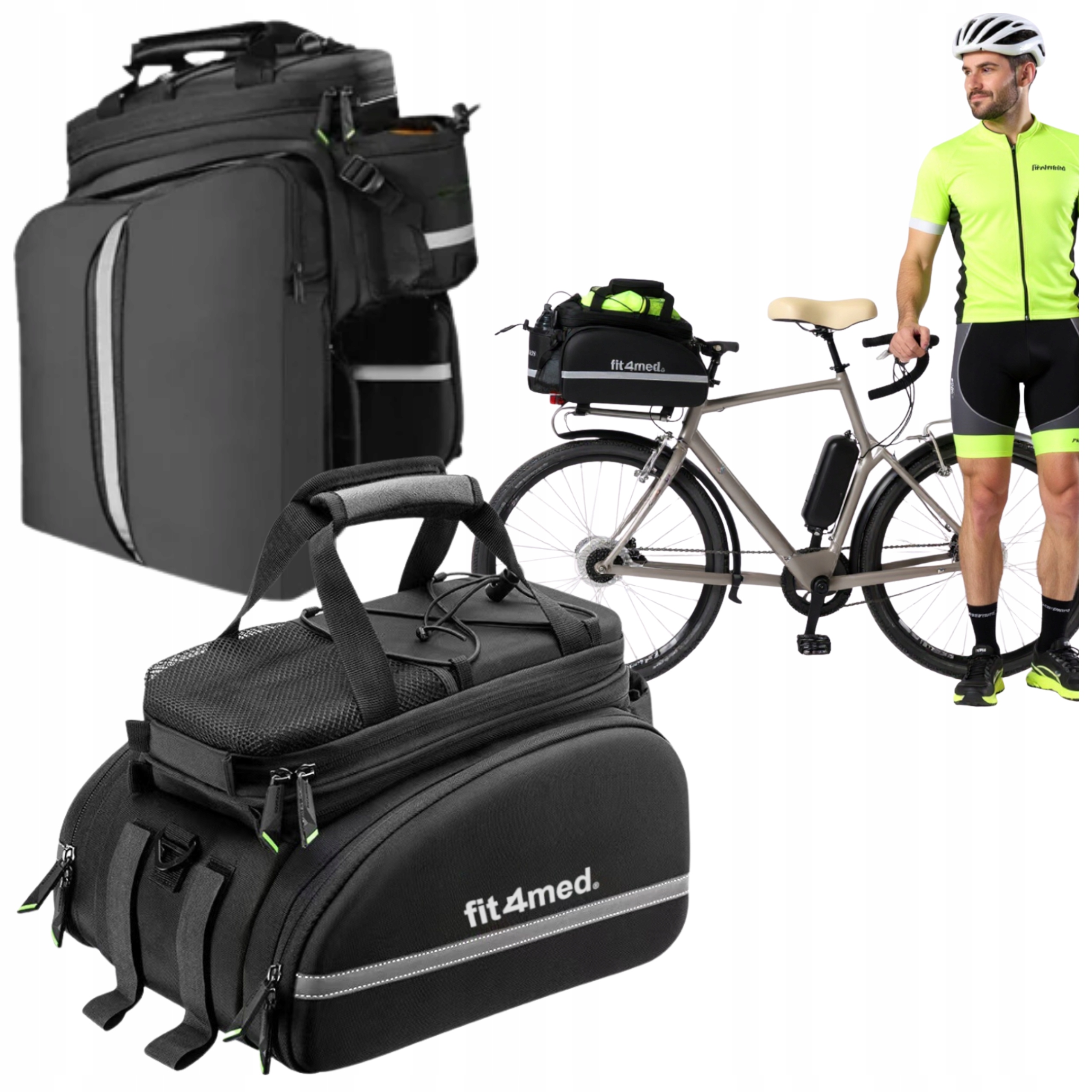 Voděodolná cyklistická brašna, taška 35L na zadní nosič kola s kapsami