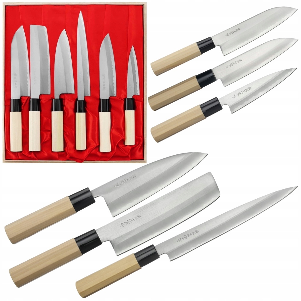 Satake Yoshimitsu Japonský hrdzavý set 6 nožov Drevené darčekové puzdro