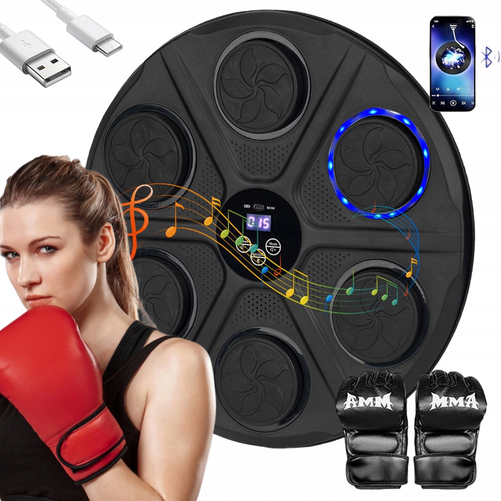 Music Boxing Machine Bluetooth Z Ekran Led 12 Trybów+ Rękawice 1200MAH