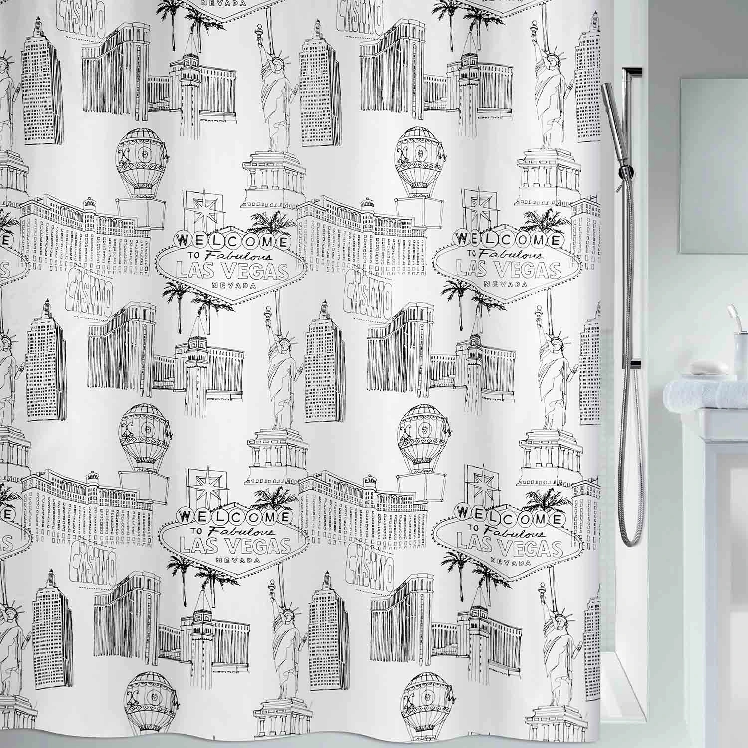 Spirella sprchový záves Vegas, motív mesto, biely, 180 x 200 cm, polyester