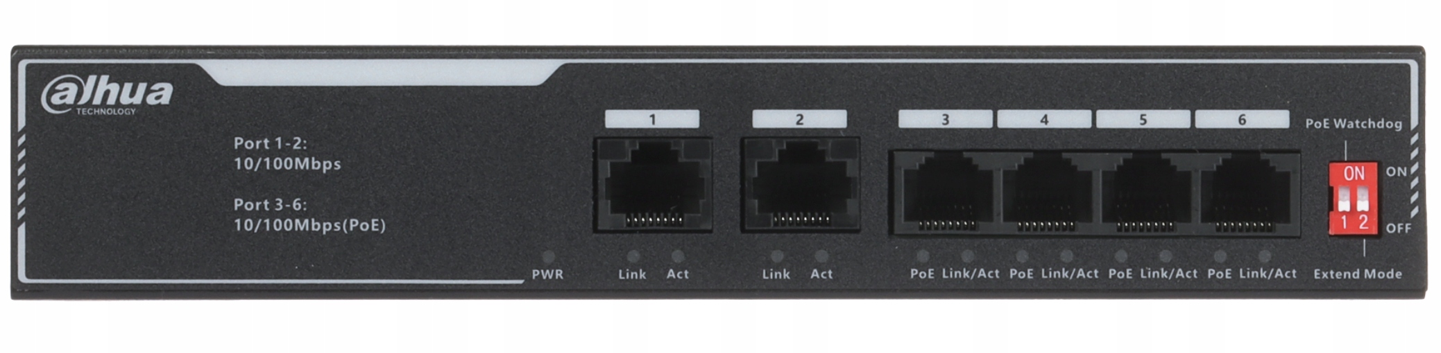 Switch PoE Dahua SF1006LP 4×PoE 2×Uplink 60W pro Ip kamery Cctv