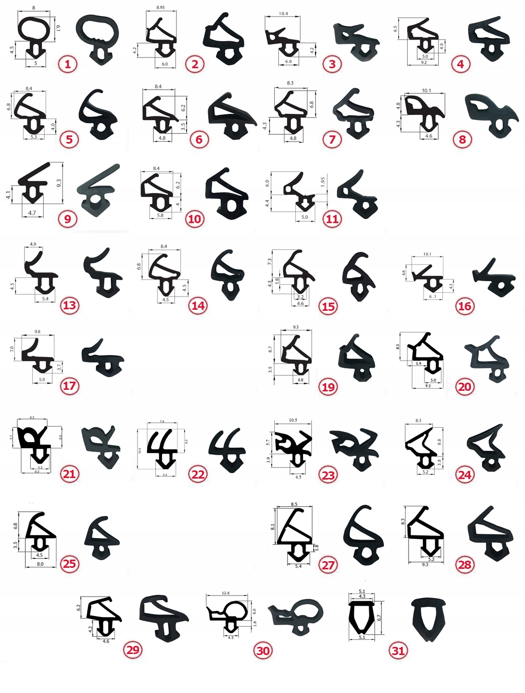 Uszczelki do okna okien okienne Wzornik Uszczelek Kod producenta PRÓBNIK USZCZELEK DO OKIEN PCV