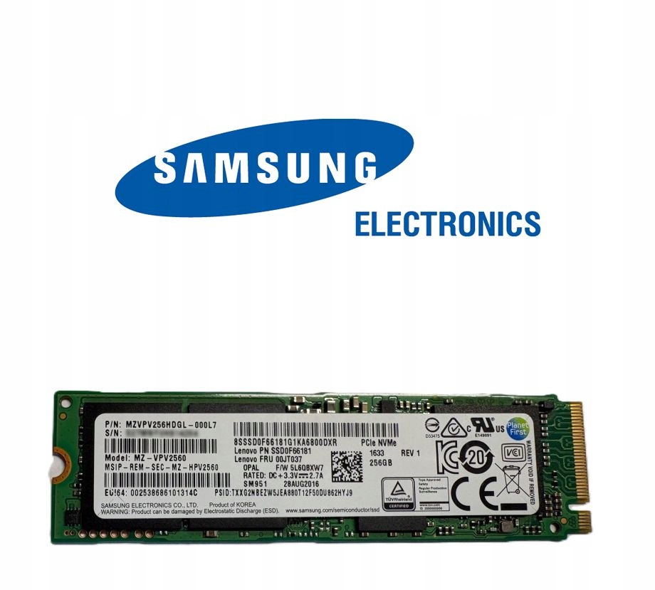 Ssd disk Samsung PM951 NVMe 256GB M.2 Opál MZ-VPV2560 Lenovo Fru 00JT037