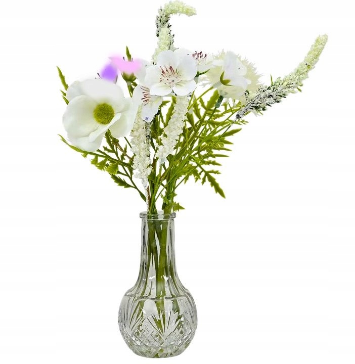 WAZONIK SZKLANY Z KWIATKAMI BUKIET KWIATÓW biały R