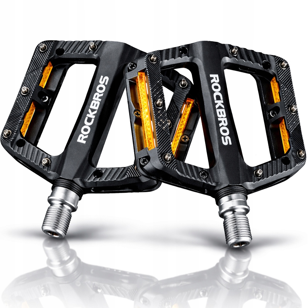 Pedały Rowerowe Platformowe Antypoślizgowe 16 Pinów Odblask Nylon Czarne