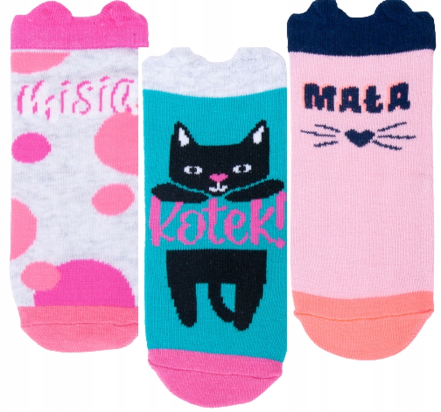 

3-PAK Skarpetki 3D uszka Kotek z napisami 20/22