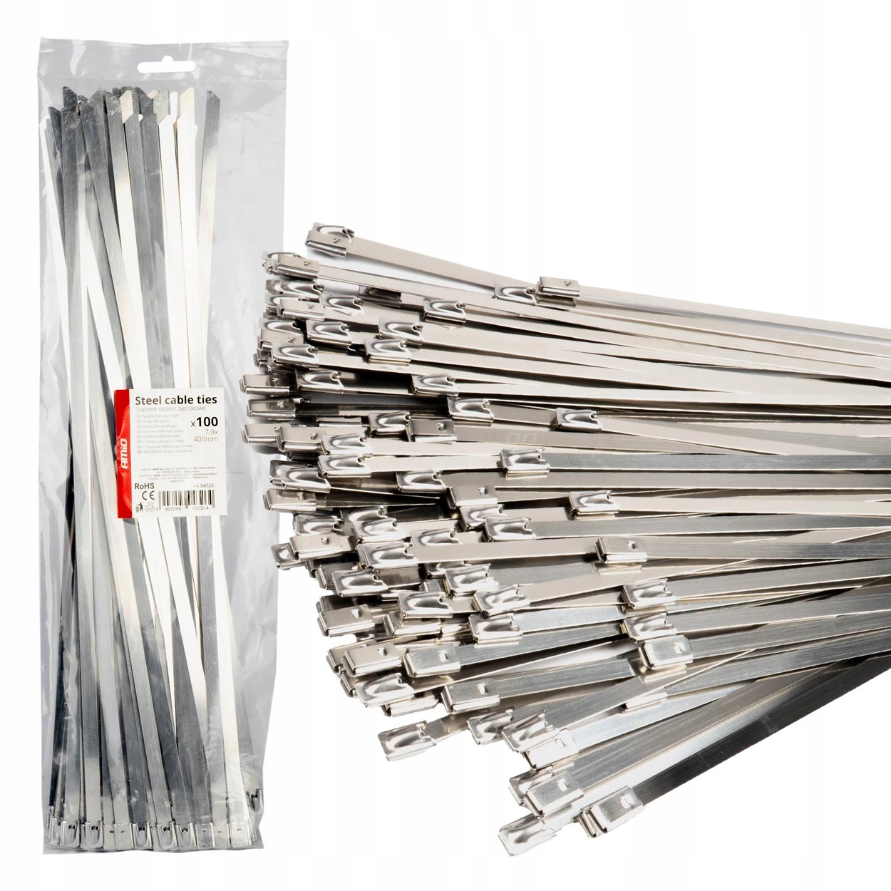 Opaski zaciskowe metalowe ze stali nierdzewnej 4.6x200mm 100 szt. Amio