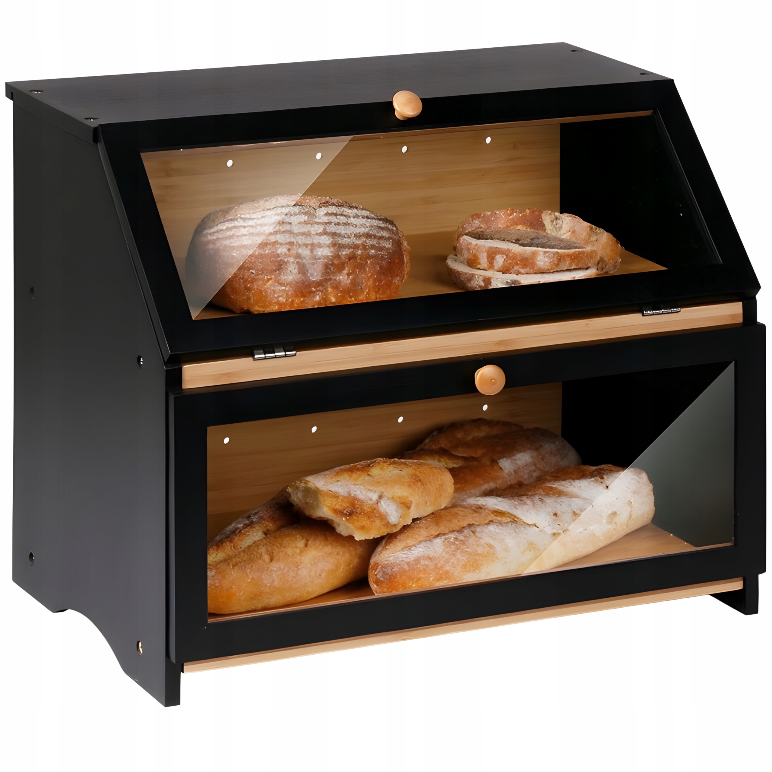 Chlebak Drewniany Czarny Pojemnik Na Chleb Pieczywo Duży Bambusowy 39x32x25