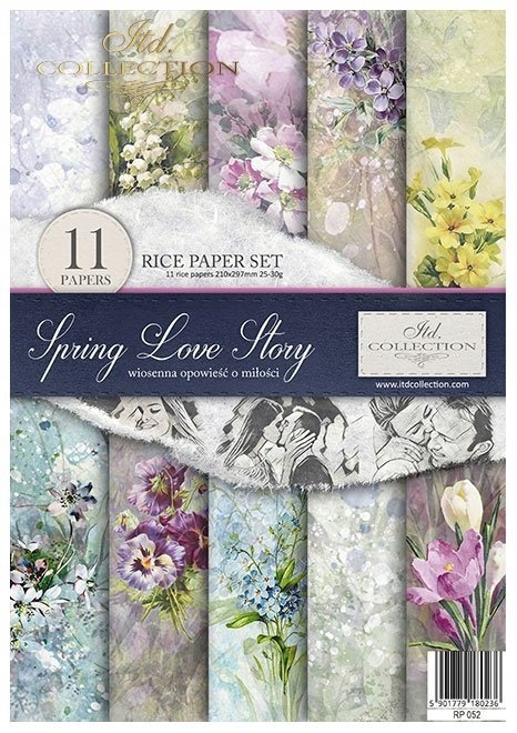 Sada 11 rýžových papírů A4 na decoupage RP052 Spring Love Story