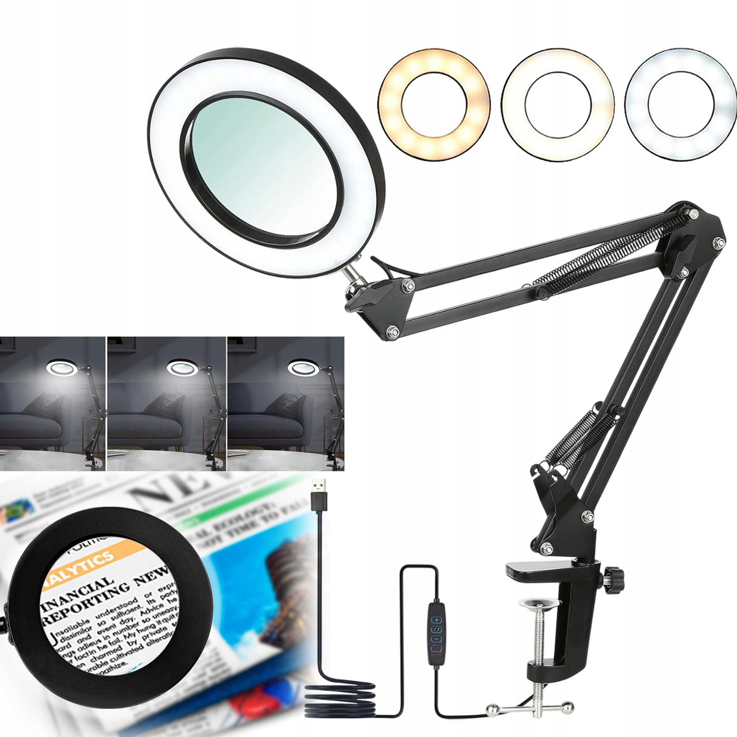 Led Lampa Kosmetická Lupa Sklo Zvětšující Kreslicí Stolní Lampa