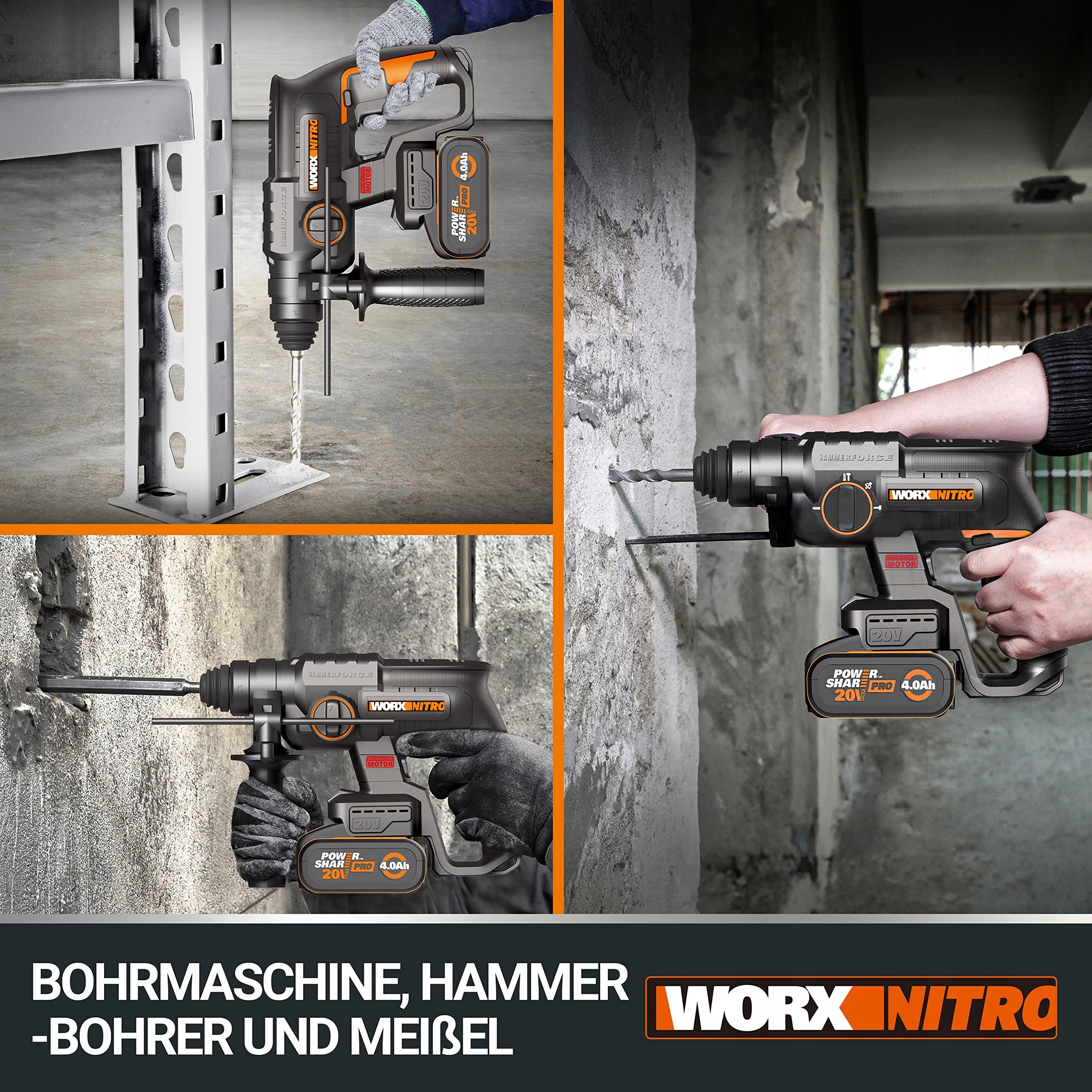 WORX NITRO WX3819 20V Bezszczotkowa Młotowiertarka Akumulatorowa — miniatura 3
