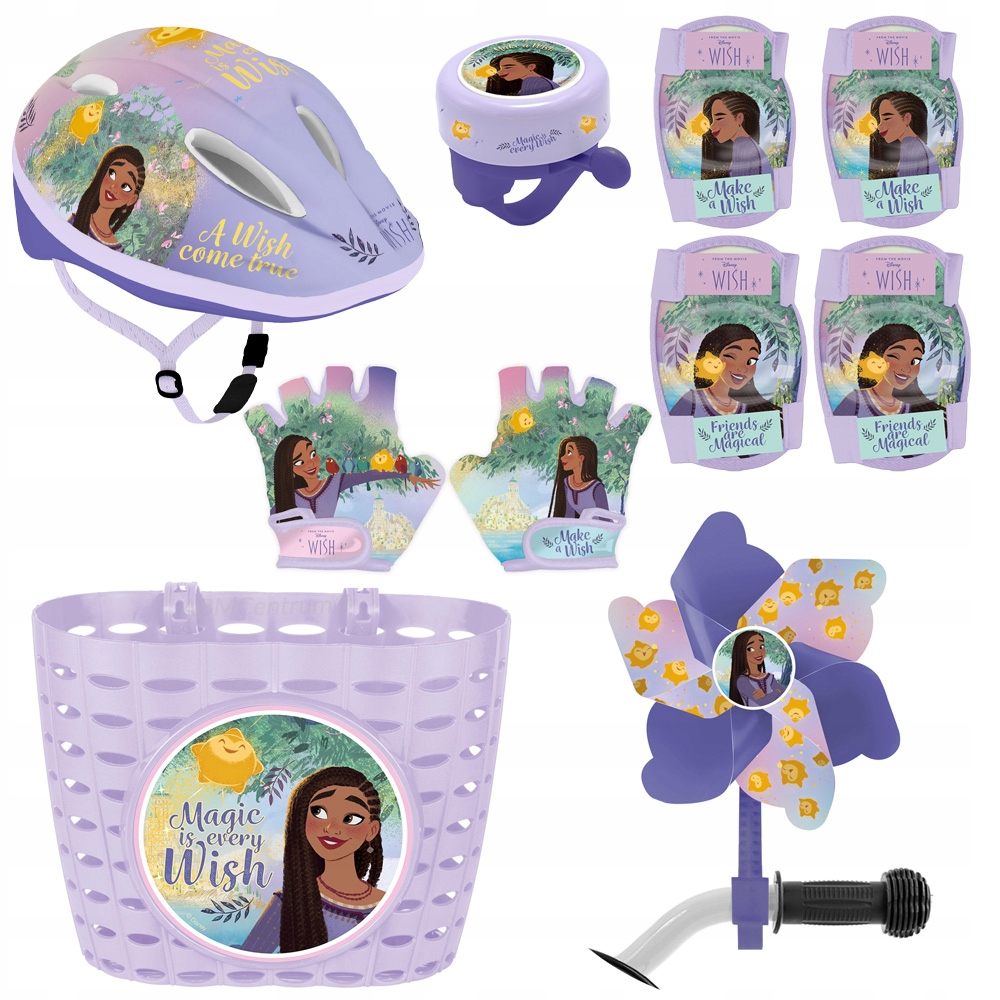 4x ochraniacze kask koszyk rękawiczki dzwonek wiatraczek Wish Życzenie