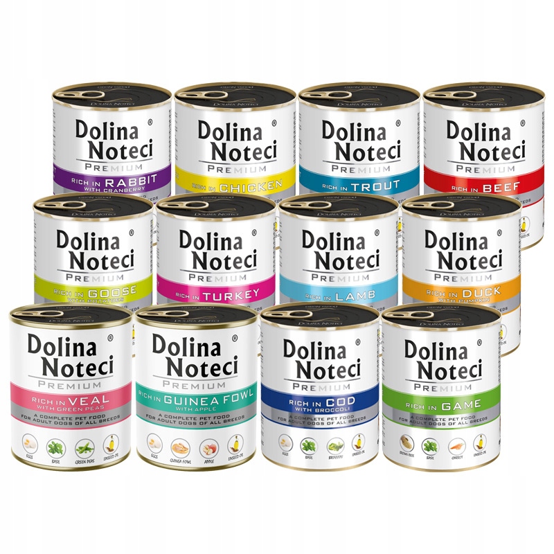 Levně Vlhké Krmivo pro psa Dolina Noteci Premium MIX Chutí 12x800g Bezobilné