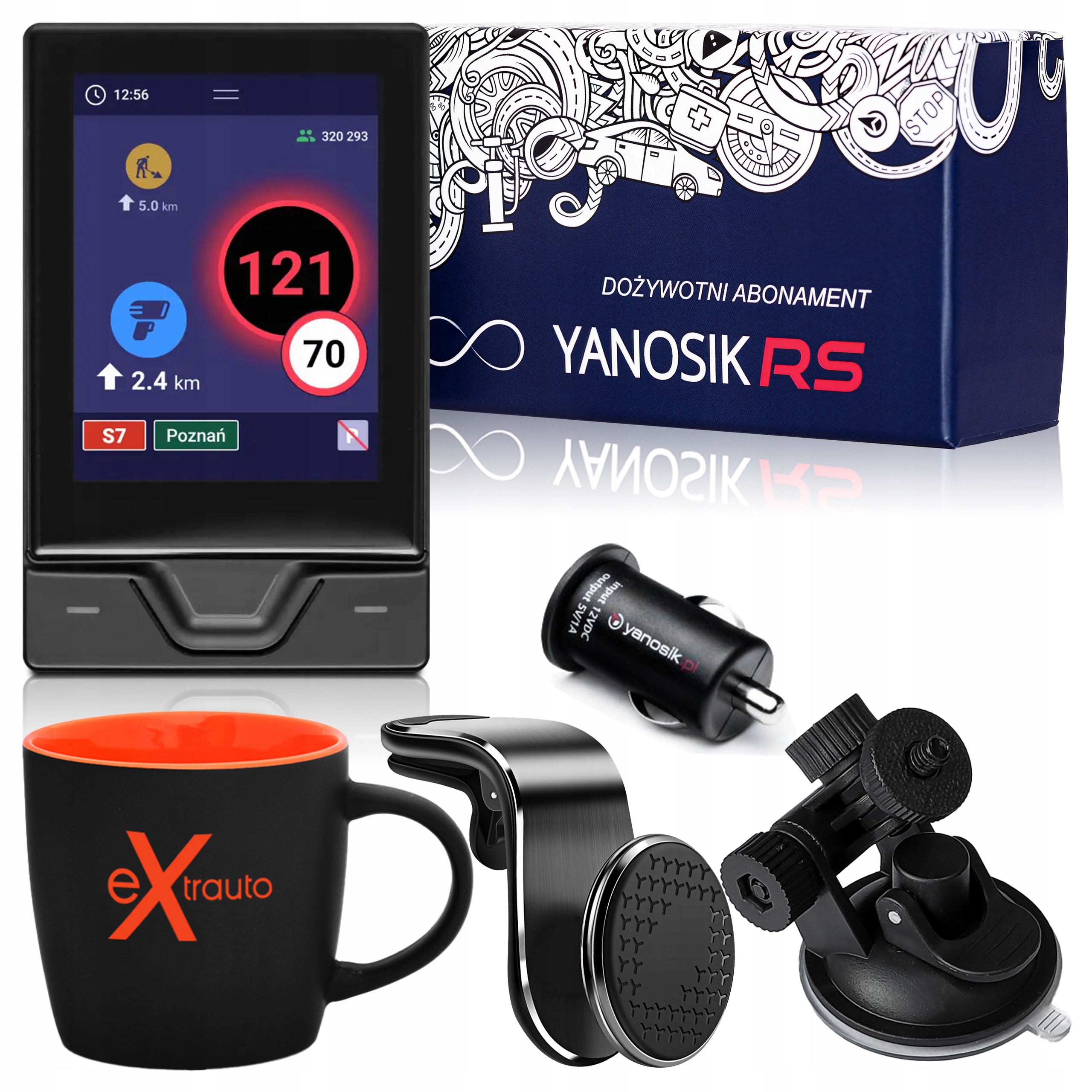 YANOSIK RS ANTYRADAR ASYSTENT Z DOŻYWOTNIM ABONAMENTEM + 2 UCHWYTY + KUBEK