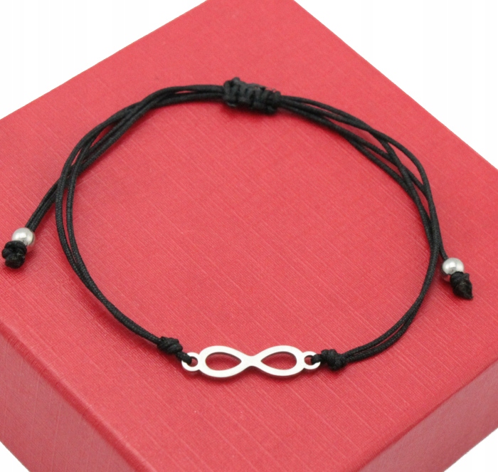 

Bransoletka Czarna Srebrne Infinity Stal 316 L