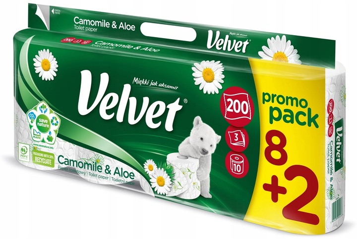 Papier toaletowy Velvet Rumiankowy 200 listków Promo Pack 8+2
