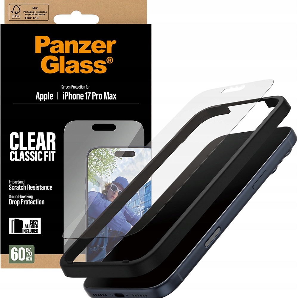 Tvrzené sklo PanzerGlass pro iPhone 17 Pro Max, na displej, s aplikátorem