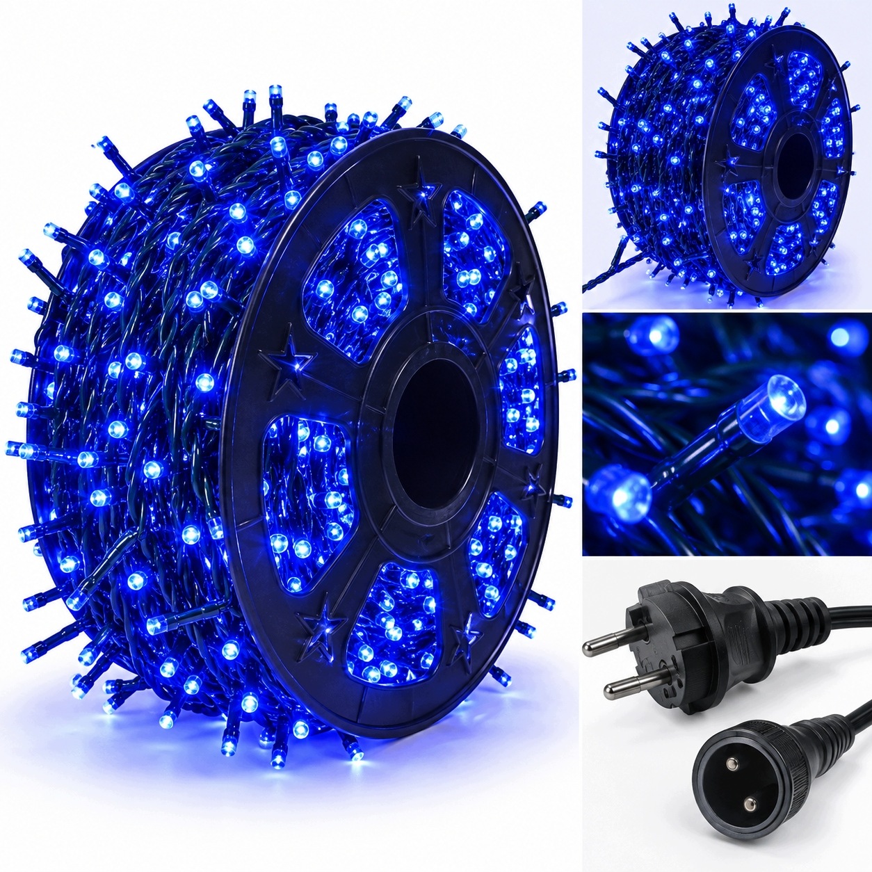 Vánoční Osvětlení Na Stromeček 2000 Led 120 m Modré Flash IP44 Silný kabel na cívce