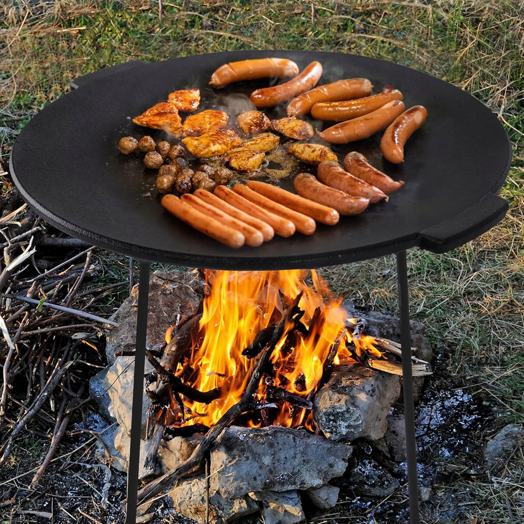 PŁYTA ŻELIWNA GRILLOWA 45 CM Z 3 NÓŻKAMI PATELNIA WOK NA OGNISKO PALENISKO
