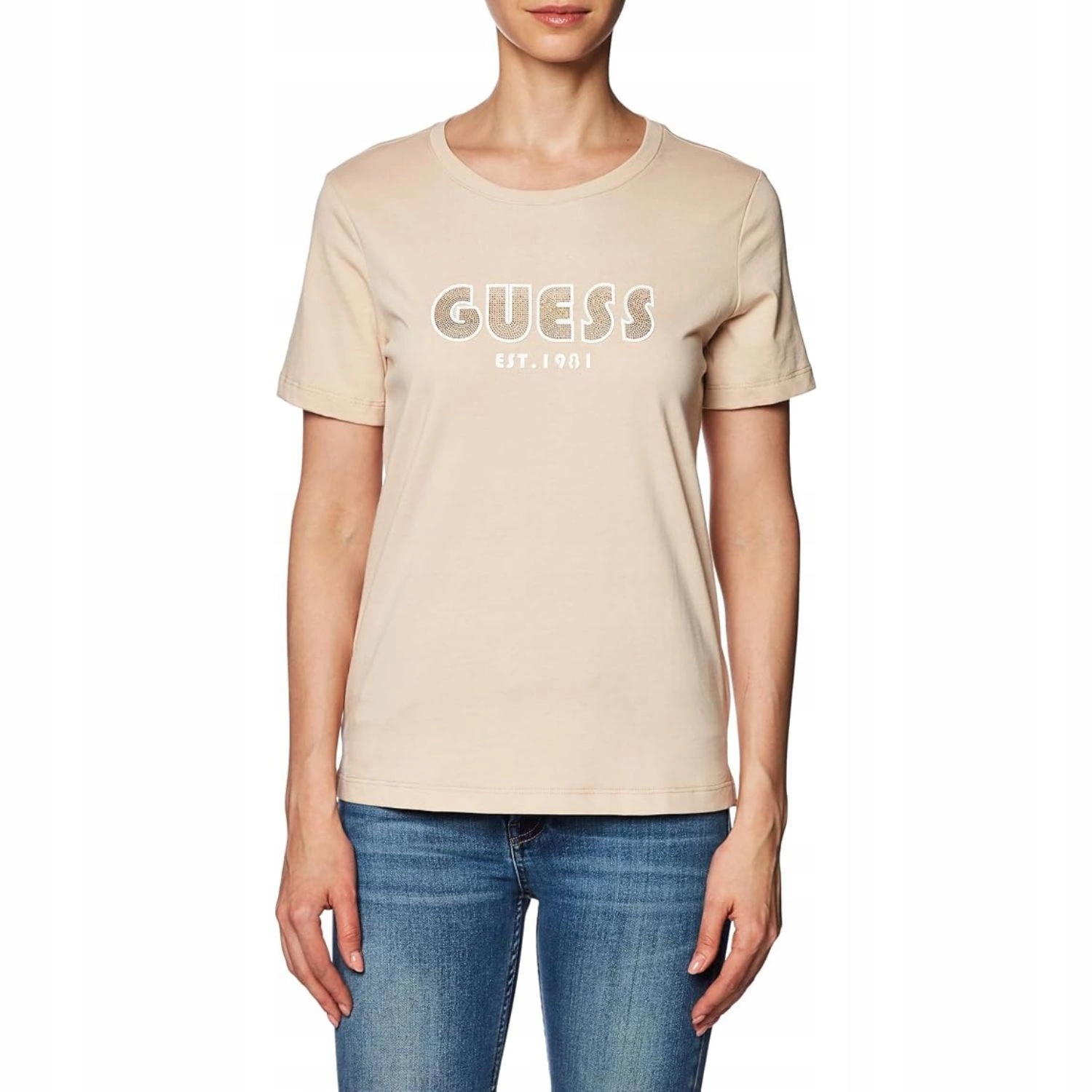 Tričko Guess dámské tričko s krátkým rukávem a logem, zdobené zirkony vel.